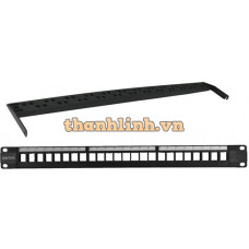 Patch panel 24 Port rổng, 19" rack mount, dạng tháo lắp cho từng port,và CHƯA GỒM ổ cắm. Dintek 1406-00041