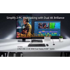2-Port USB 4K HDMI Dual-Display KVMP™ Switch (Cables included) ATEN CS742H
