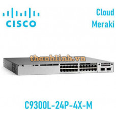 Switch Managed PoE+ Cisco Catalyst C9300L-24P-4X-M | 24 Ports GE | 4x10G uplink | 505W | Cloud Meraki