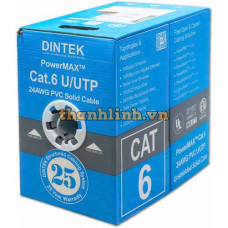 Cáp mạng CAT.6 UTP, 4 pair, 24AWG, 305m/box, Longest working distance: 150m, made in China Dintek 1101-04311