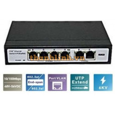 Switch POE 4-cổng 100Mbps POE Switch, mở rộng 1 cổng 1-port 100Mbps UPLINK RJ-45, 60W Hikvision SH-1004P-E