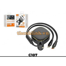 Cục Sạc Xe Hơi 30W Type-C + Lightning Màu Đen LDNIO C107