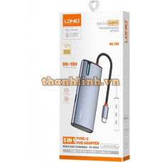 Hub Chia 3 Trong 1 Type-C -> USB3.0 + HDMI + PD100W LDNIO DS-15H
