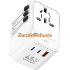 Bộ Sạc Chuyển Đổi Du Lịch 3 Cổng USB GaN 45W LDNIO Z8