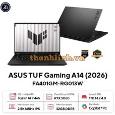 Laptop ASUS TUF Gaming A14 FA401GM-RG013W (AMD Ryzen AI 9 465 | RTX 5060 8GB GDDR7 | 14-inch WQXGA | 32GB | 1TB | Windows 11 Home | Xám)