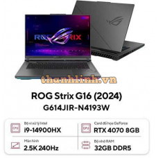 Laptop Asus Gaming ROG Strix G614JIR-N4193W (i9 14900HX/32GB RAM/1TB SSD/16 WQXGA 240hz/RTX 4070 8GB/Win11/Xám/Chuột/Balo)