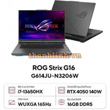 Laptop Asus Gaming ROG Strix G614JU-N3206W (i7 13650HX/16GB RAM/1TB SSD/16 WUXGA 165hz/RTX 4050 6GB/Win11/Xám/Chuột/Balo)