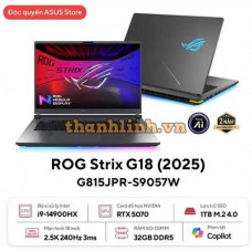 Laptop ASUS ROG Strix G18 G815JPR-S9057W (Intel Core i9 14900HX | RTX 5070 | 18 inch 2.5K 240Hz | 32GB | 1TB | Xám | Win 11)