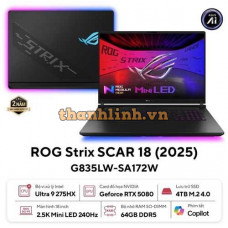 Laptop Asus Gaming ROG Strix G835LW-SA172W (U9 275HX/32GB RAM/4TB SSD/18 WQXGA 240hz/RTX 5080 16GB/Win11/Đen/Chuột/Balo)