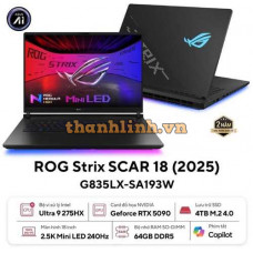 Laptop Asus Gaming ROG Strix G835LX-SA193W (U9 275HX/32GB RAM/4TB SSD/18 WQXGA 240hz/RTX 5090 24GB/Win11/Đen/Chuột/Balo)