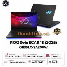 Laptop ASUS ROG Strix SCAR 18 G835LX-SA208W (Intel Core Ultra 9 Processor 275HX | RTX 5090 24GB | 18 inch 2.5K 240Hz | 64GB | 2TB | Win 11 | Đen)