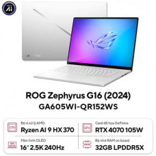 Laptop Asus Gaming ROG Zephyrus G16 GA605WI-QR152WS (AMD Ryzen AI 9 HX 370 | RTX 4070 | 16 inch OLED 2.5K 240Hz | 32GB | 1TB | Win 11 | Trắng)