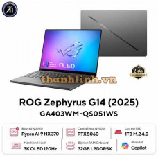 Laptop Asus Gaming ROG Zephyrus G14 GA403WM-QS051WS (AMD Ryzen AI 9 HX 370 | RTX 5060 8GB | 14 inch 3K OLED 120Hz | 32GB | 1TB | Win 11 | Office | Xám)