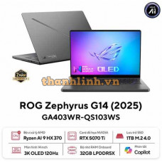 Laptop Asus Gaming ROG Zephyrus G14 GA403WR-QS103WS (AMD Ryzen AI 9 HX 370 | RTX 5070Ti 12GB | 14 inch 3K OLED 120Hz | 32GB | 1TB | Win 11 | Xám)