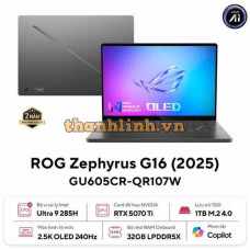 Laptop Asus Gaming ROG Zephyrus G16 GU605CR-QR107W (Intel Core Ultra 9 285H | RTX 5070 Ti | 16 inch WQXGA 240Hz | 32GB | 1TB | Win 11 | Xám)