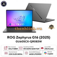 Laptop Asus Gaming ROG Zephyrus G16 GU605CX-QR083W (U9 285HX/64GB RAM/2TB SSD/16 WQXGA 240hz/RTX 5090 24GB/Win11/Xám/Chuột/Túi)