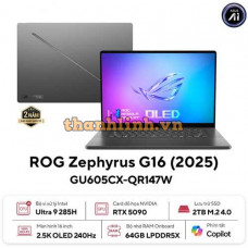 Laptop Asus ROG Zephyrus G16 GU605CX-QR147W (Intel Core Ultra 9 Processor 285H | RTX 5090 24GB | 16 inch 2.5K 240Hz OLED | 64GB | 2TB | Win 11 | Xám)