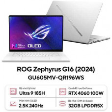 Laptop Asus Gaming ROG Zephyrus G16 GU605MV-QR196WS (Intel Ultra 9 185H |RTX 4060 8GB | 32GB | 1 TB | 16 inch 2.5K | Win 11 | Trắng)