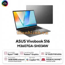 Laptop ASUS Vivobook S16 M3607GA-SH034W (AMD RYZEN AI 7 445 | AMD Radeon | 16 inch WUXGA OLED | 16GB | 512GB | Win 11 | Xám)