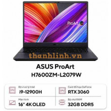 Laptop Asus ProArt H7600ZM-L2079W (Core™ i9-12900H | GeForce® RTX™ 3060 |32GB | 1TB | 16.0-inch 4K | Windows 11 Home | Đen)