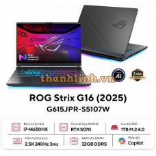 Laptop ASUS ROG Strix G615J G615JPR-S5107W (Intel Core i7-14650HX | RTX 5070 8GB | 16 inch 2.5K IPS 240Hz | 32GB | 1TB | Win 11 | Xám)