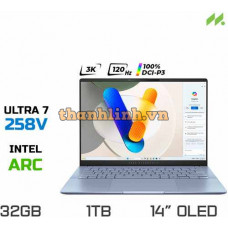Laptop ASUS Vivobook S 14 OLED S5406SA-PP059WS (Ultra 7 258V, Arc Graphics, RAM 32GB LPDDR5X, SSD 1TB, 14 Inch OLED 3K 120Hz 100% DCI-P3)