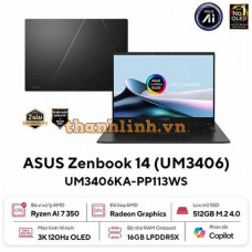 Laptop ASUS Zenbook 14 UM3406KA-PP113WS (RYZEN AI 7 350 | AMD Radeon | 14 inch 3K 120Hz | 16GB | 512GB | Win 11 | Office | Đen)