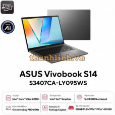 Laptop ASUS Vivobook S14 S3407CA-LY095WS (Intel Core Ultra 5 Processor 225H | 16GB | 512GB | Intel UHD | 14 inch WUXGA IPS 60Hz | Win 11 | Office | Xám)