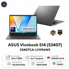 Laptop ASUS Vivobook S14 S3407CA-LY096WS (Intel Core Ultra 7 Processor 255H | 16GB | 512GB | Intel UHD | 14 inch WUXGA IPS | Win 11 | Office | Xám)