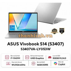 Laptop ASUS Vivobook S14 S3407VA-LY053W (Intel Core i7-13620H | 16GB | 512GB | Intel UHD | 14 inch WUXGA | Win 11 | Bạc)