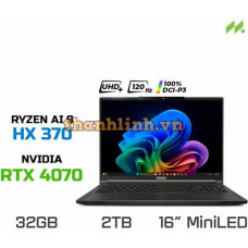 Laptop Gaming MSI Stealth A16 AI+ A3XVGG-208VN (Ryzen AI 9 HX 370, RTX 4070 8GB, Ram 32GB LPDDR5, SSD 2TB, 16 Inch Mini-LED 120Hz 100% DCI-P3)