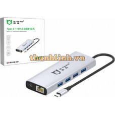 Bộ Hub M-PARD chuyển Đổi cổng Type-C ra Các cổng HDMI+VGA+Network Card+USB+SD/TF+audio+PD MD053