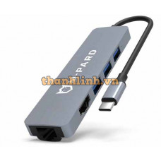 BỘ chia từ TYPE-C ->3USB 3.0 + HDMI + LAN 20CM MD084 M-PARD