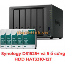 Thiết bị lưu trữ NAS Synology DS1525+ 60TB (05 x HAT3310-12T)