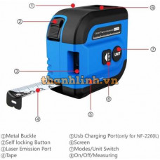 NF-2260L Thiết bị đo khoảng cách cầm tay bằng tia laser khoảng cách tối đa 60m kết hợp thước dây 5m hiệu Noyafa