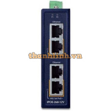Hub cấp nguồn PoE+ công nghiệp 2 cổng 1000T 802.3at có bộ tăng áp 12V Planet IPOE-260-12V