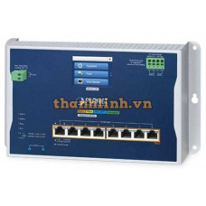Bộ chuyển mạch Ethernet công nghiệp L2+ 8 cổng 1000T 802.3at PoE + 2 cổng 10G SFP+ gắn tường có màn hình cảm ứng LCD Planet WGS-4215-8P2XV