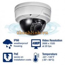 Camera quan sát Indoor / Outdoor 4 MP PoE Day/Night Dome Network Camera Trendnet TV-IP315PI