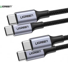 Ugreen 10230 1 sợi 1M và 1 sợi 2M hỗ trợ sạc nhanh pd 100w màu xám đen cáp USB Type-C đầu nhôm chống nhiễu 10230 20010230