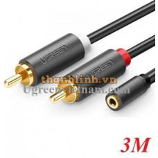 Cáp Audio Ugreen 3.5mm Female to 2 RCA Male 3m (Xám) 10549