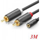 Cáp Audio Ugreen 3.5mm Female to 2 RCA Male 3m (Xám) 10549