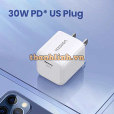 Sạc nhanh Ugreen Nexode 30W USB-C PD GaN US (Trắng) 15329