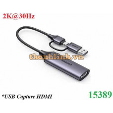 USB Capture HDMI, live streaming 2K@30Hz HDMI to USB 3.0, Type-C Ugreen 15389-CM629 cao cấp