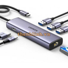 Hub USB Type-C 6 trong 1 ra HDMI 4K@30Hz, USB 3.0, Lan 1Gbps, Sạc PD 100W Ugreen 15598 cao cấp