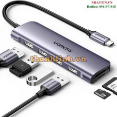 Hub USB Type-C 9 trong 1 ra HDMI 4K@30Hz, VGA, USB 3.0, Lan 1Gbps, SD/TF, Sạc PD 100W Ugreen 15600