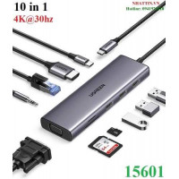 Hub USB Type-C 10 trong 1 ra HDMI, VGA, USB, Lan 1Gbps, 3.5mm, SD/TF, Sạc PD 100W Ugreen 15601