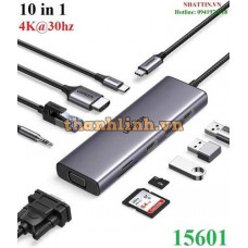 Hub USB Type-C 10 trong 1 ra HDMI, VGA, USB, Lan 1Gbps, 3.5mm, SD/TF, Sạc PD 100W Ugreen 15601