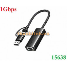 Cáp chuyển đổi USB-A & Type-C 3.0 to Lan Gigabit 10/100/1000Mbps Ugreen 15638 cao cấp