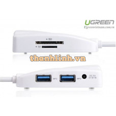 USB 3.0 ra LAN Gigabit Ethernet tích hợp 2 USB 3.0 + SD/ Đọc thẻ TF model 20248 trắng 50CM Ugreen 20248