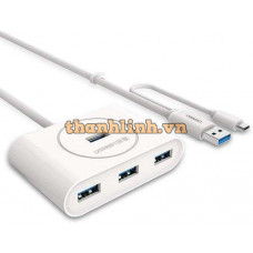 Ugreen 20285 50CM Màu Trắng Bộ chia Hub USB 3.0 ra 4 cổng 0,5M USB 3.0 hỗ trợ chức năng OTG CR113 20020285